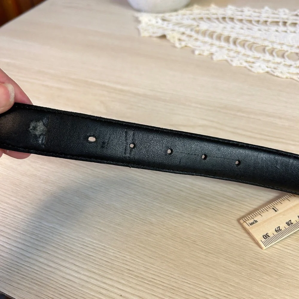 Vintage Black Leather Belt Gold Tone D Ring Buckle Made in Italy Heritage‎ Old